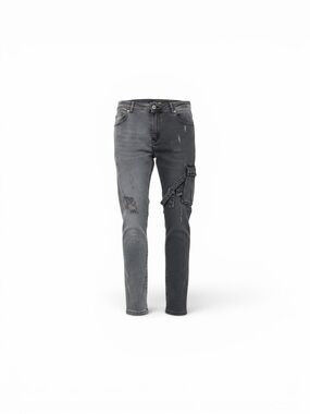 Slim Cargo-Style Skinny Jeans in Distressed Grey